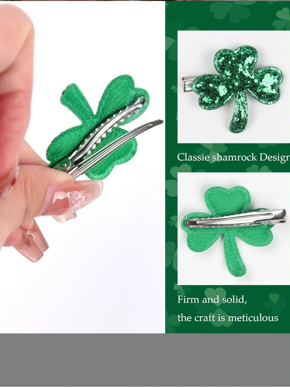Green Glitter Shamrock Hair Clips - Set of 2